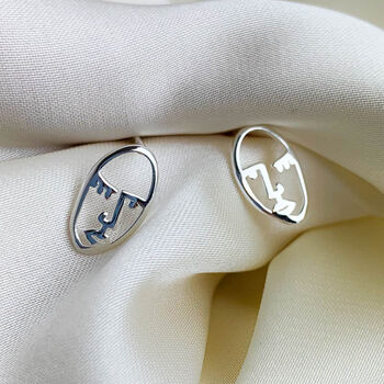 Sterling Silver Tiny Abstract Face Stud Earrings, 2 of 4