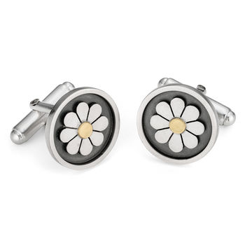 Framed Daisy Cufflinks In Solid Silver And 18ct Gold, 2 of 4