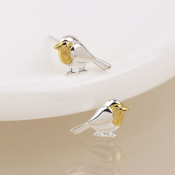 Gold Plated Sterling Silver Robin Stud Earrings – 10mm X 7mm, 3 of 6