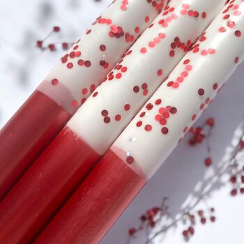 White And Red Glitter Christmas Candles 'Berry Snowy', 3 of 4