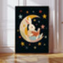 Rabbit Reading Moon Nursery Art Print, thumbnail 1 of 4