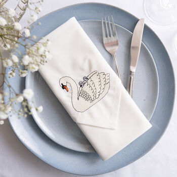 Set Of Two Embroidered Swan Napkins, 4 of 9