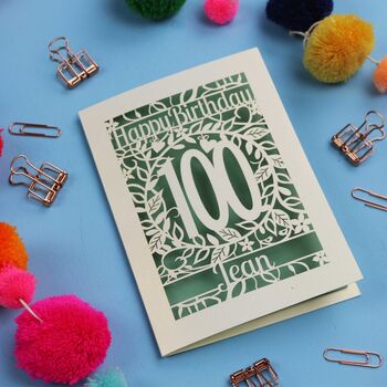 Personalised 100th Birthday Card Papercut Flower Design, 9 of 10