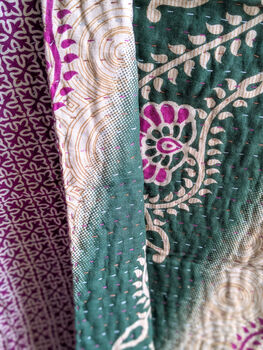Mini Kantha Quilt Vintage Sari Throw Blankets, Handmade, 8 of 10