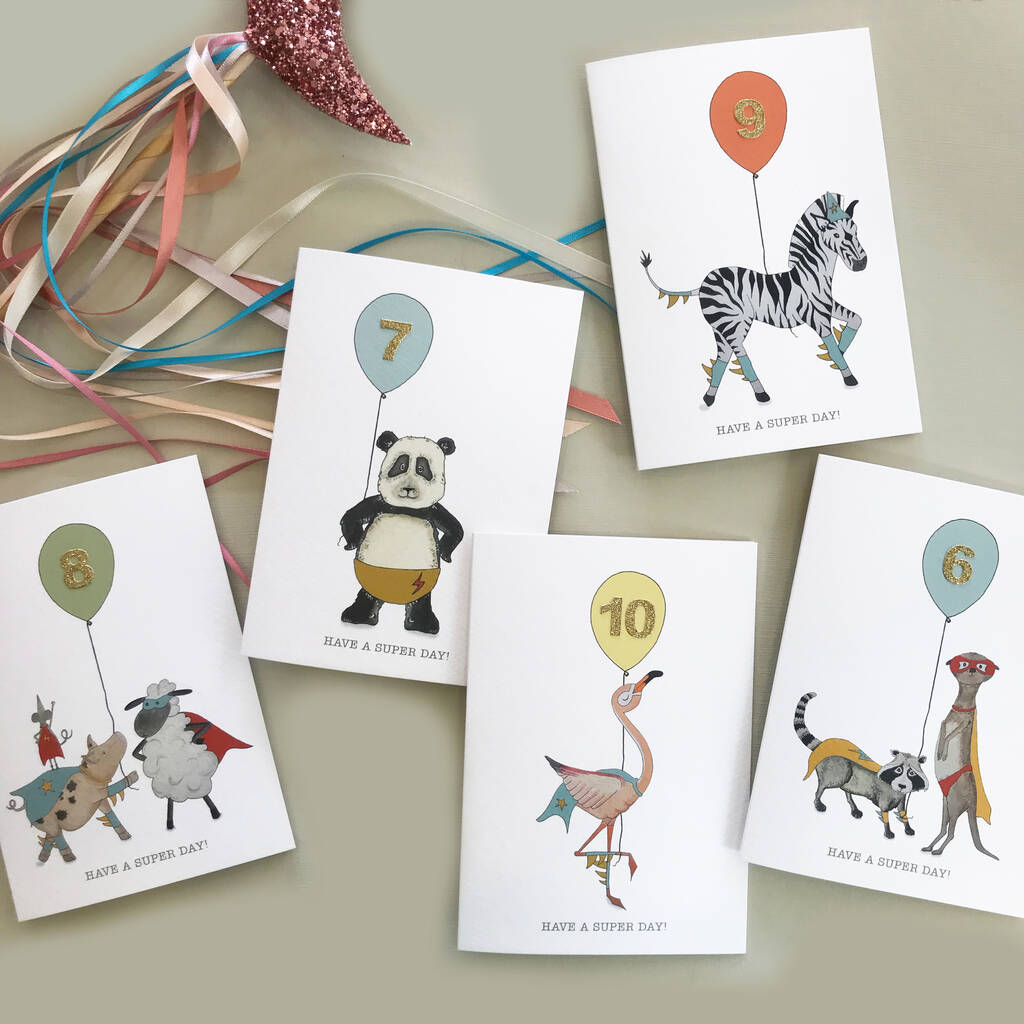 Have A Super Day! Animal Number Birthday Card By Fearless Flamingo |  