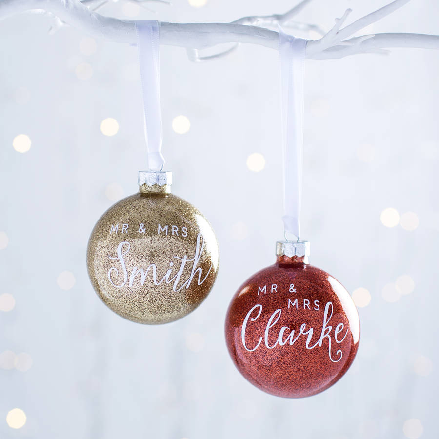 Personalised Mr And Mrs Glitter Bauble