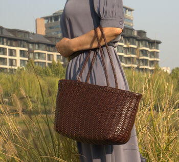 Hand Woven Genuine Leather Shopping Bag Medium, 6 of 11