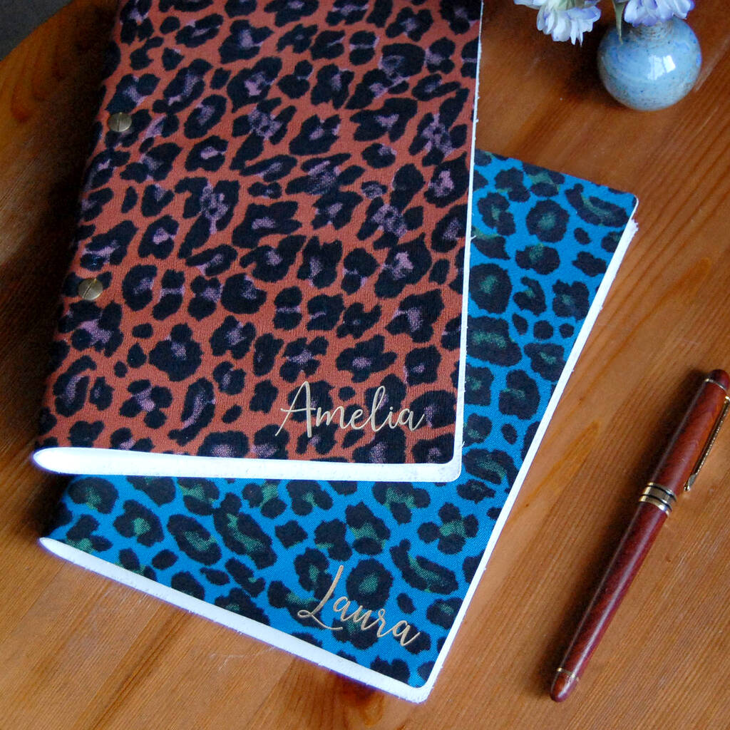 Personalised Leopard Print Refillable Leather Notebook By The British