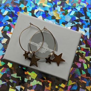 Large Gold Star Charm Hoop Earrings, 7 of 7