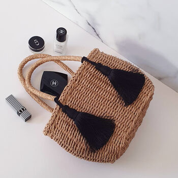 Boho Wicker Tassel Tote Summer Bag, 8 of 12