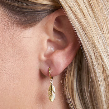 Feather Sleeper Earrings Gold Plated, 2 of 3