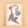 Checkerboard Cat And Disco Ball Art Print, thumbnail 1 of 3
