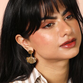 Stainless Steel Ginkgo Drop Earrings In Gold Plating, 3 of 6