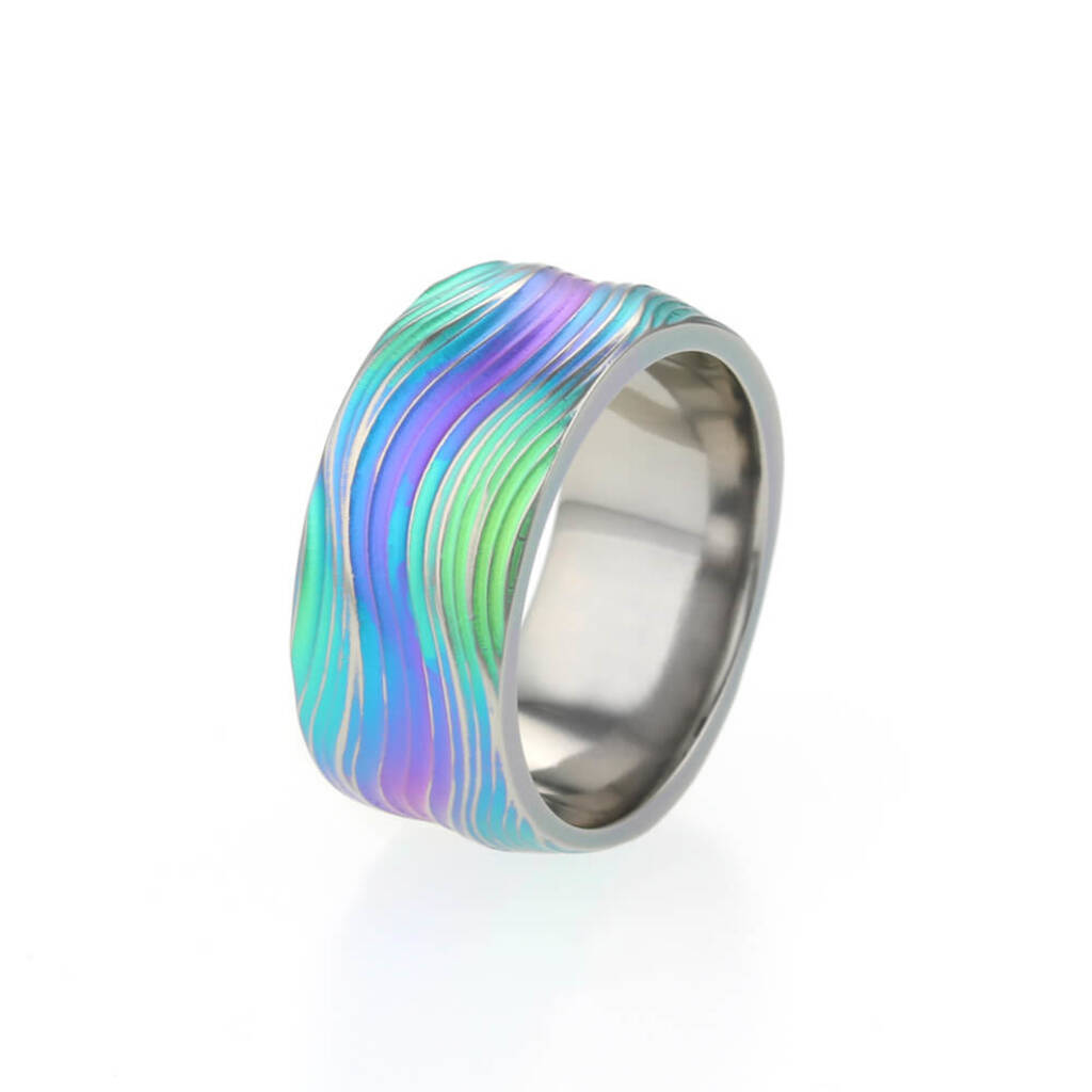Chunky Titanium Ring With Rainbow Waves, 1 of 4