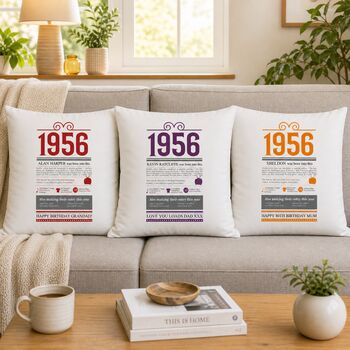 Personalised 70th Birthday Gift 1956 Cushion, 3 of 12