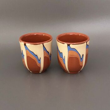 Ceramic Stoneware Espresso Cups In Beige And Blue, 2 of 5
