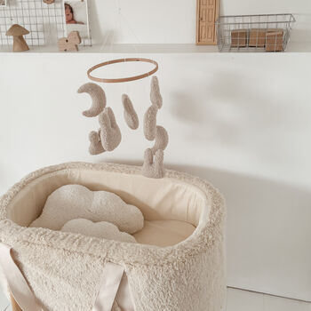 Micro Boucle Bunny And Moon Mobile Beige Nursery Decor, 4 of 5