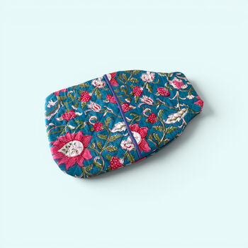 Hot Water Bottle Cover | Teal And Pink Cotton Block Print, 3 of 4