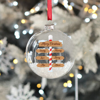 North Pole Signpost Christmas Snow Filled Glass Bauble, 2 of 7