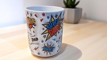 Personalised Super Dad Mug – Comic Style With Kids Name, 2 of 2
