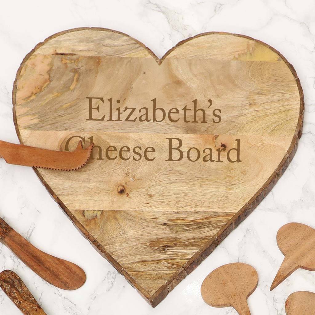 Personalised Heart Cheese Board And Knife Gift Set By Dibor