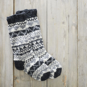 Fair Trade Fair Isle Wool Unisex Slipper Socks, 7 of 12
