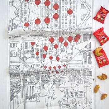 Lunar New Year China Town Linen Tea Towel, 2 of 5