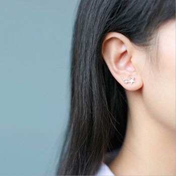 Sterling Silver Triple Star Curve Stud Earrings, 2 of 5