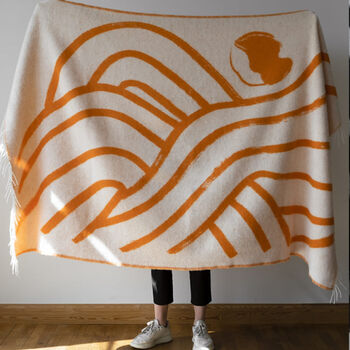 Swedish Wool Throw Blanket Sofia Lind Orange, 3 of 4