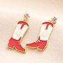 Red Enamel Cowboy Boot Drop Earrings In Gold, thumbnail 1 of 3