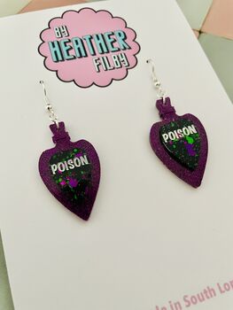Poison Glitter Resin Earrings/ Gothic Jewellery Small Sparkly Poison Earrings / Vintage Apothecary Jewellery / Gift For Her Small Sparkly Villain Accessory, 5 of 6