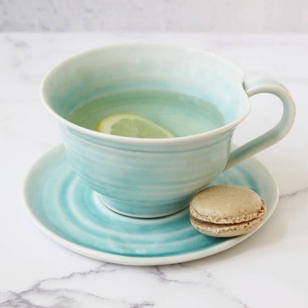 Customised Tea Cup And Saucers By Gemma Wightman Ceramics