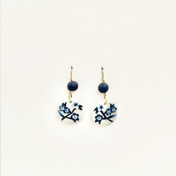 Statement Blue And White Floral Handmade Dangle Earrings, 4 of 6