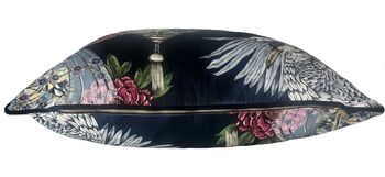 Kakuru Lanterns Japanese Lanterns With Crane Birds And Blossom Velvet Square Cushion, 9 of 10