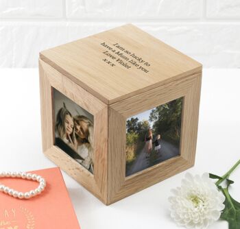 Personalised Oak Wedding Photo Cube, 4 of 7