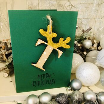 Personalised Reindeer Letter Christmas Card Decoration, 2 of 3