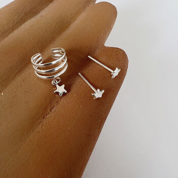 Tiny Stars Studs And Cuff Set In Sterling Silver, 3 of 6