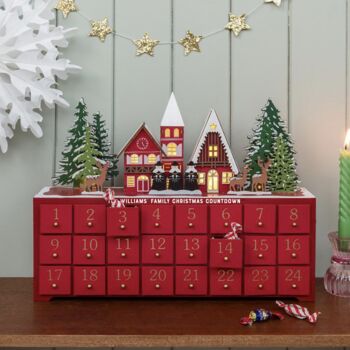 Red Reusable Wooden Advent Calendar With LED Lighting, 4 of 4