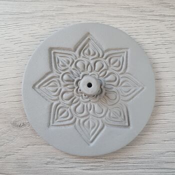Grey Clay Incense Holder With Mandala Design, 2 of 3