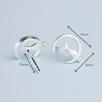 Sterling Silver Cat And Crescent Moon Stud Earrings, 2 of 4