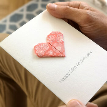 Personalised 35th Coral Anniversary Origami Heart Card, 7 of 7