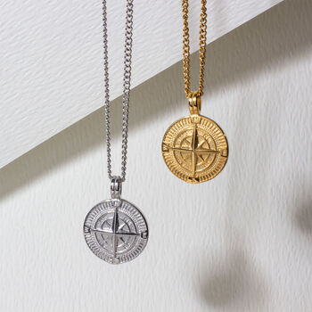 Compass Men's Necklace 18 K Gold Plated Steel, 2 of 5