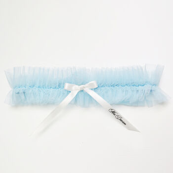 Blue Tulle Personalised Wedding Garter, 2 of 3
