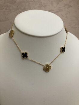 18 K Gold Plated Clover Charm Necklace Gold Black, 3 of 5