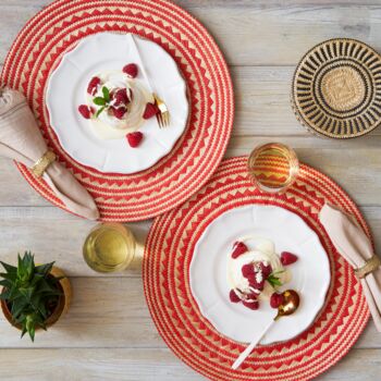Woven Natural Straw Red Round Placemats, 7 of 8