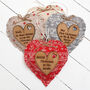 Our First Christmas Couple Oak Fabric Heart Decoration, thumbnail 3 of 8