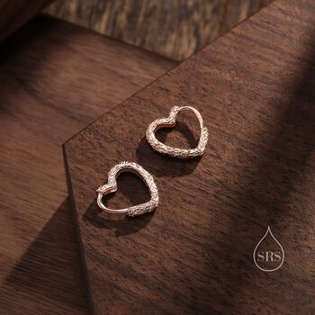 Hammered Finish Heart Huggie Hoop Earrings, 4 of 9