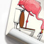 Flamingo Standing In Toilet, Funny Bathroom Print, thumbnail 3 of 8