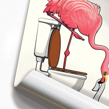 Flamingo Standing In Toilet, Funny Bathroom Print, 3 of 8