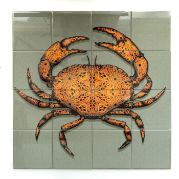 Crab Tile Mural Grey Green Background, 4 of 12